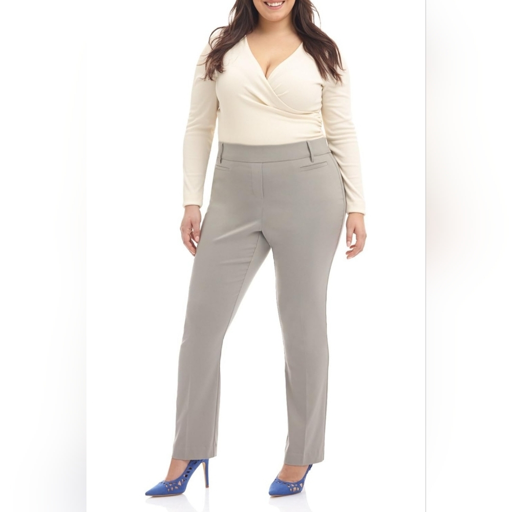 Curvy Woman Ease into Comfort Plus Size Straight Pant Pull On And Tummy Control